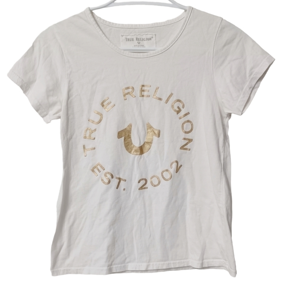 True Religion gold logo t shirt top